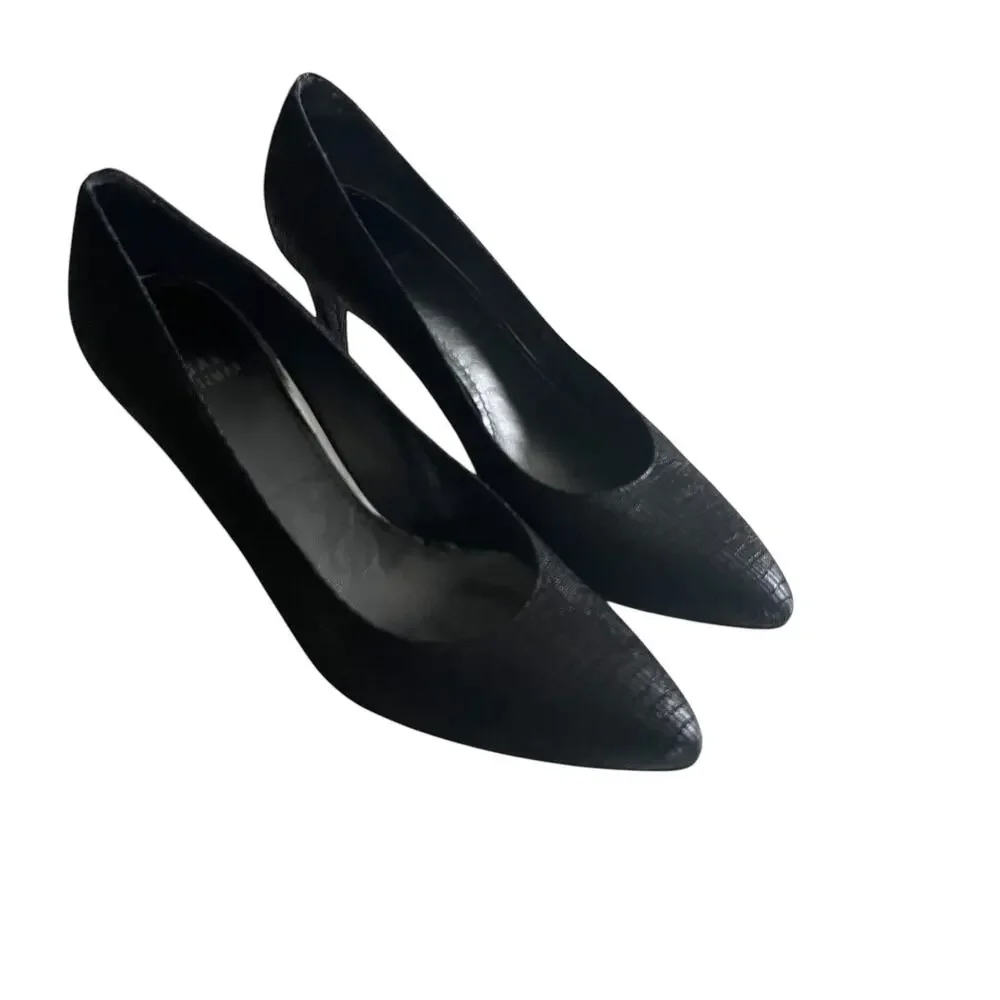 Stuart Weitzman Black Curvia Textured Pointed Toe Heeled Pumps Size 7.5M